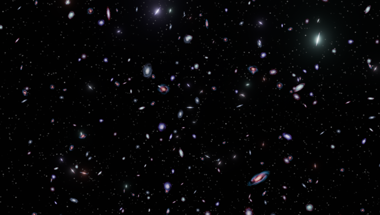 A captivating view of numerous galaxies scattered across the universe, showcasing the vastness of space.